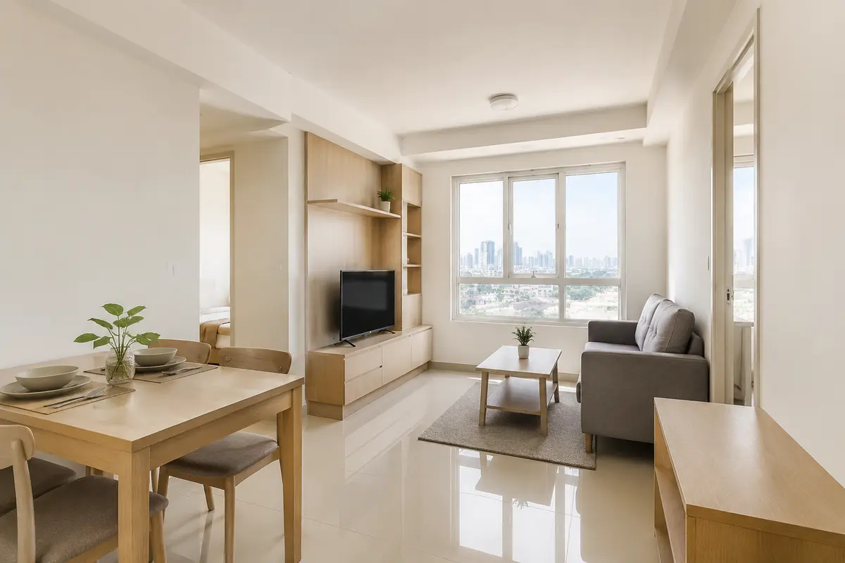 Apartemen Green Pramuka City 2BR Lantai Rendah, foto 1 dari 3